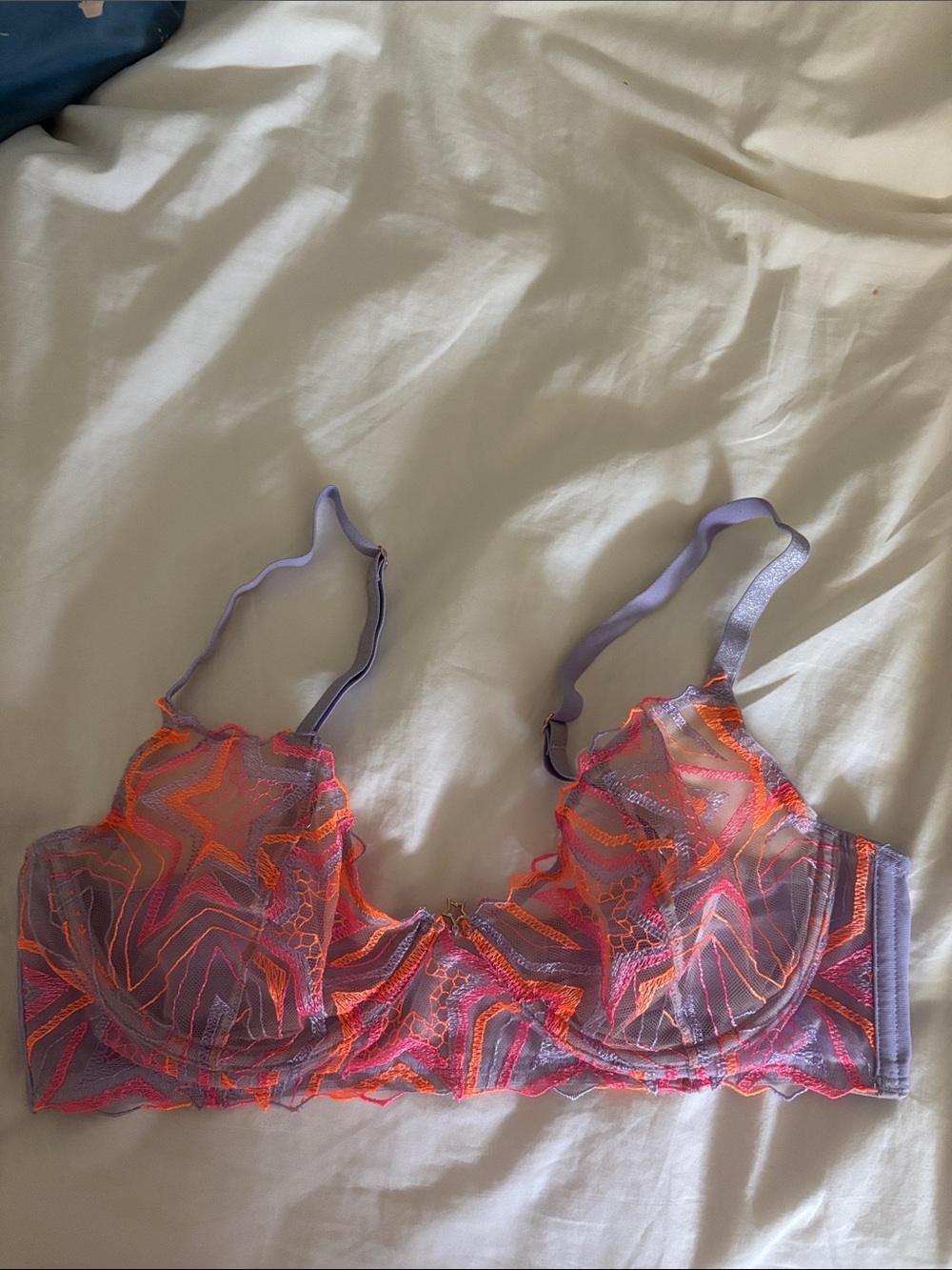 Savage x Fenty unlined purple & Neon Orange Lace Underwire Bra